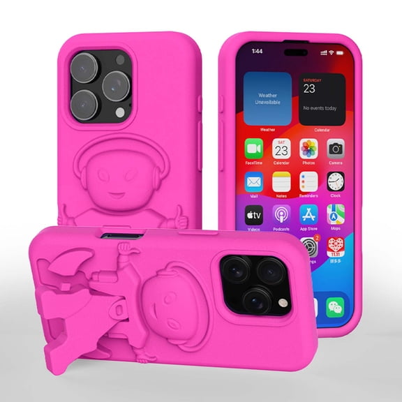 Case Designed for iPhone 16 Pro, Luxury EVA Material Kickstand 3D Pattern Skin Friendly Shockproof Protective Anti-fall Kids Men Women Boys Girls Phone Cover for iPhone 16 Pro - Rose