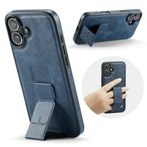 Case Designed for iPhone 17, Classic PU leather Kickstand & Hand Grip, Support Magnetic Car Mount Shockproof Protective Ultra Slim Back Case Cover for iPhone 17, Blue