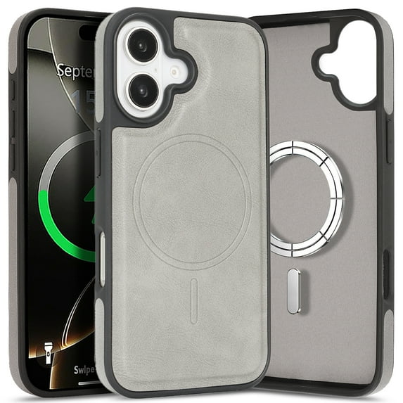Case Designed for iPhone 17, Compatible with MagSafe, Vintage PU Leather Case Slim Fit Drop Protective Scratch Resistant, Soft Microfiber Lining, Shockproof Durable Cover, Gray