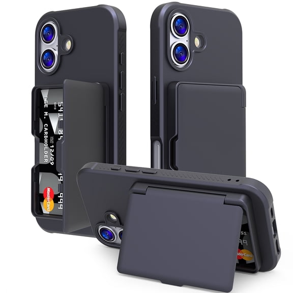 Case Designed for iPhone 17, Wallet Case with Credit Card Holder & Hidden Mank-up Mirror, Hybrid Shockproof Heavy Duty Protection Phone Cover Women Girls, for iPhone 17, Black