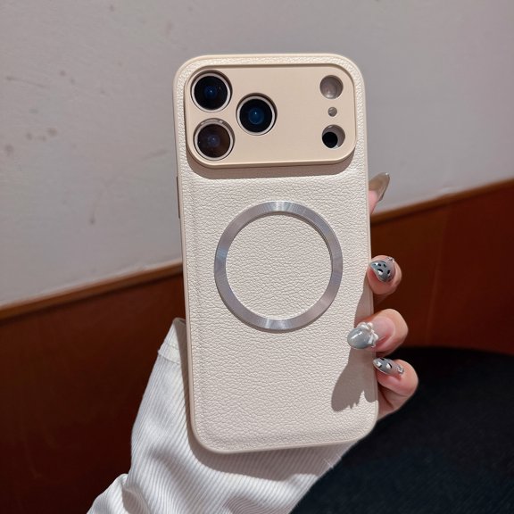 Case Designed for iPhone Air, Silicone Frame PU Leather Back Protective Cover, Magnetic Luxury Ultra Slim Lightweight Shockproof Anti-Scratch Fashion Men Women Phone Case, Beige