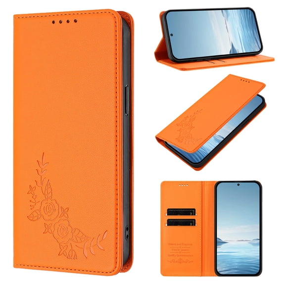 Case for Doogee N55 / N55 Plus, Shockproof PU Leather Flip Wallet Case with RFID Block Card Slots Stand Magnetic Phone Cover for Doogee N55 / N55 Plus, Orange