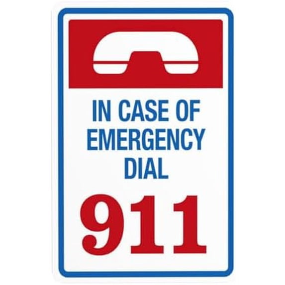 In Case Of Emergency Dial Warning Sign, Pool Security Metal Signs for Home Busines Outdoor Indoor Road Yard Garage Street Wall Caution Decor 8 x 12 Inch