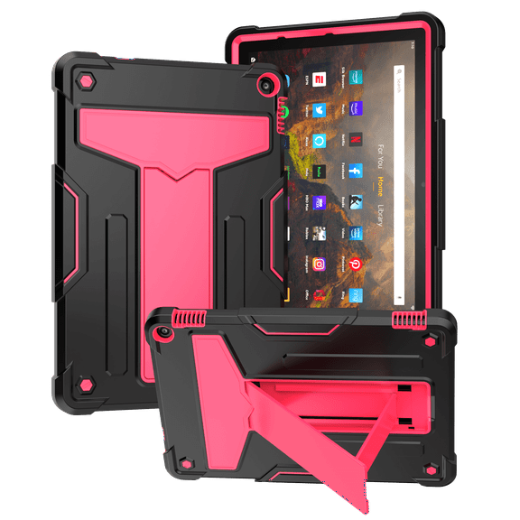 Case for Fire HD 10/HD 10 Plus Tablet (2021 Release, 11th Generation) - Kids Friendly Shockproof EVA Case Convertible Stand Full Body Rugged Protective Cover, Black+Rose