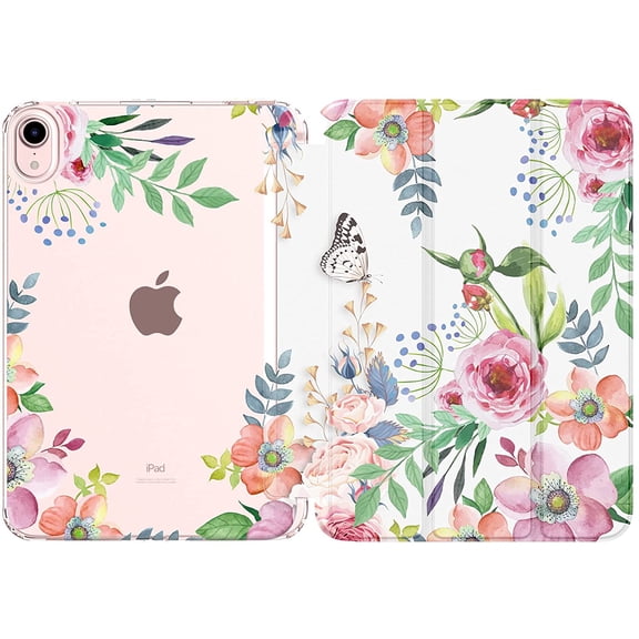Case Fit New iPad mini 7 (A17 Pro) 2024, iPad mini 6th Generation Case 2021 (8.3-inch), iPad mini 6 Case, Soft TPU Translucent Frosted Back Cover Case for iPad mini 7th, Fragrant Flowers