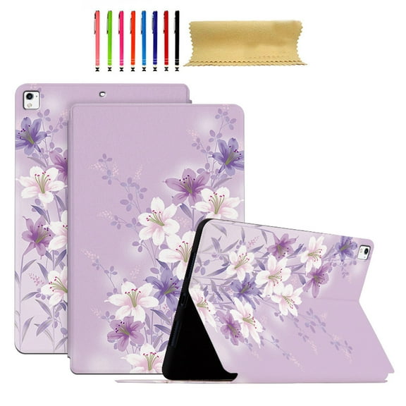 Case Fit for iPad 6th Gen 9.7" 2018/5th Gen 9.7" 2017/Pro 9.7" 2016, Lightweight Smart Shell Multi-angle Viewing Kickstand Cover with Flower Pattern, Auto Wake/Sleep Magnetic Case, Purple Magnolia