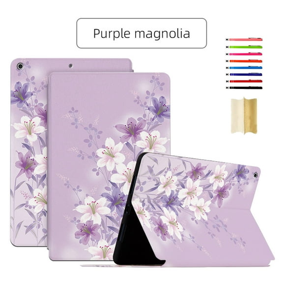 Case Fit for iPad 7th/8th/8th Gen 10.2", Slim Smart Shell Multi-angle Viewing Kickstand Cover with Flower Pattern, with Auto Wake/Sleep Magnetic Case for iPad 2019/2020/2021,Purple Magnolia