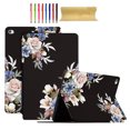 thumbnail image 1 of Case Fit for iPad mini 4 7.9" 2015/iPad mini 5 7.9" 2019, Slim Lightweight Smart Shell Multi-angle Viewing Kickstand Cover with Flower Pattern, Auto Wake/Sleep Magnetic Case, Black Flower Bush, 1 of 6