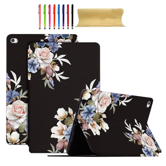 Case Fit for iPad mini 4 7.9" 2015/iPad mini 5 7.9" 2019, Slim Lightweight Smart Shell Multi-angle Viewing Kickstand Cover with Flower Pattern, Auto Wake/Sleep Magnetic Case, Black Flower Bush