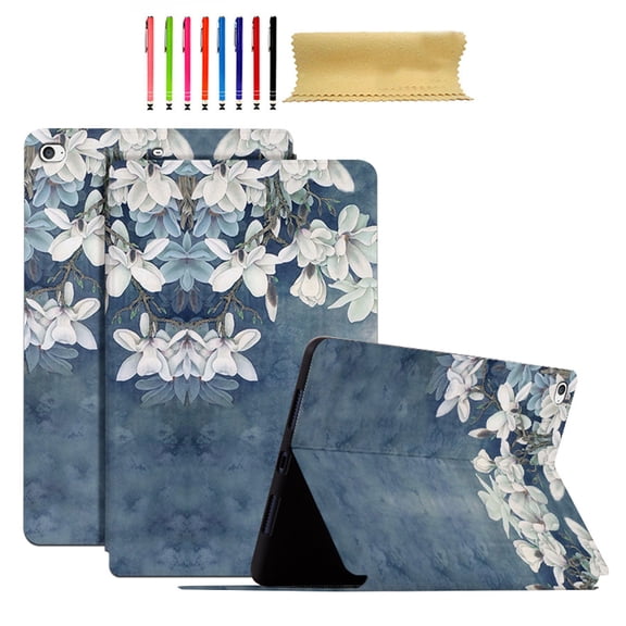 Case Fit for iPad mini 4 7.9" 2015/iPad mini 5 7.9" 2019, Slim Lightweight Smart Shell Multi-angle Viewing Kickstand Cover with Flower Pattern, Auto Wake/Sleep Magnetic Case, White Flowers