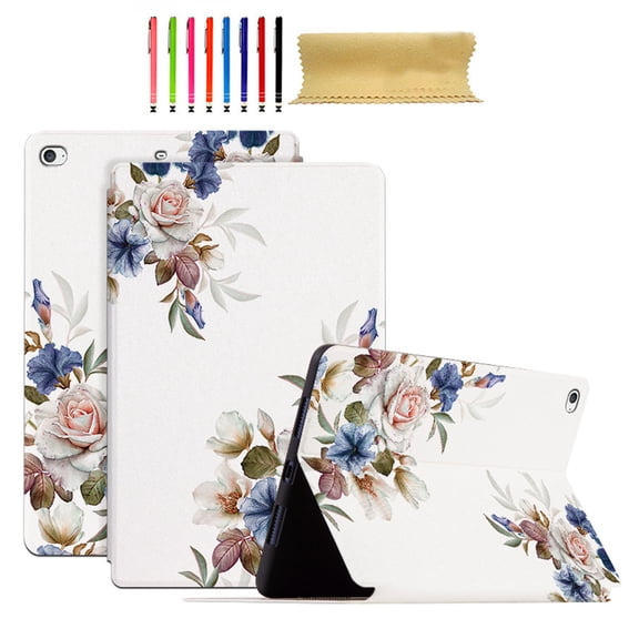 Case Fit for iPad mini 4 7.9" 2015/iPad mini 5 7.9" 2019, Slim Lightweight Smart Shell Multi-angle Viewing Kickstand Cover with Flower Pattern, Auto Wake/Sleep Magnetic Case, White Flower Bush