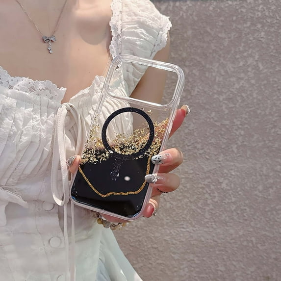 Case Fit for iPhone 17 Pro Max (Compatible with Mag-Safe) Glitter Bling Gold Foil Drip Glitter Case Shockproof Protection Anti-Scratch Anti-fall Magnetic Phone Cover for Women Men,Black