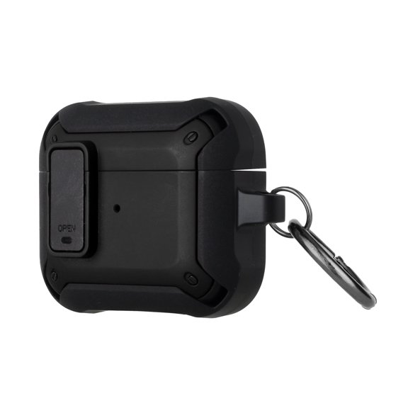 Case For Apple AirPods Pro Premium Ultra ShockProof Hybrid With Metal Hook Carabiner & Switch Closure Full-Body Rugged Protective Cover ,Xpm Cases [Black]