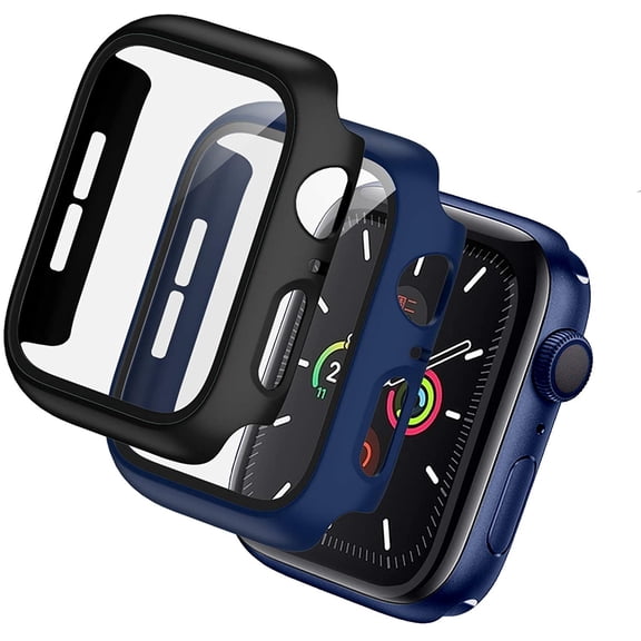 Case For Apple Watch Series 3/2/1 (38mm) - Shockproof Protective Guard Shield Cover Armor Screen Protector Case Built in Screen Protector Anti-Scratch Full Coverage Tempered Glass Case, Blue, Black