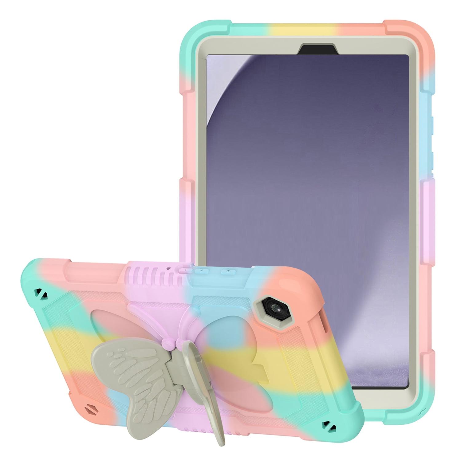 Case For Apple iPad Pro (11 inch) 2024 Butterfly Wings Kickstand Tough 3in1 Hybrid with Pencil Holder Rugged Shockproof with Shoulder Strap Tablet Cover [ Rainbow ]