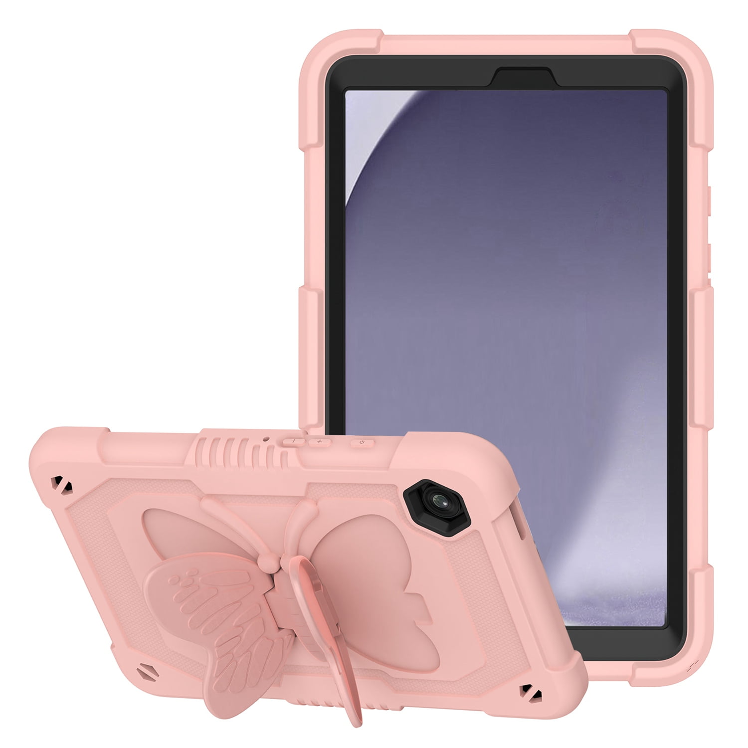 Case For Apple iPad Pro (11 inch) 2024 Butterfly Wings Kickstand Tough 3in1 Hybrid with Pencil Holder Rugged Shockproof with Shoulder Strap Tablet Cover [ Rose Gold ]