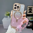 thumbnail image 1 of Case For Apple iPhone 12,With 3D Bling Colorful Meteorite Pattern Bracelet Wrist Chain,Gradient Bling Luxury Plating Soft Case Mag Safe Magnetic Phone Shell - pink, 1 of 7