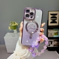 thumbnail image 1 of Case For Apple iPhone 14,With 3D Bling Colorful Meteorite Pattern Bracelet Wrist Chain,Gradient Bling Luxury Plating Soft Case Mag Safe Magnetic Phone Shell - darkpurple, 1 of 7