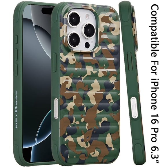 Case For Apple iPhone 16 Pro (6.3") Pattern Design Magnetic Chrome Hybrid Compatible with Magsafe Dual Layer Shockproof TPU Hard PC Back Phone Cover for iPhone 16 Pro, Green Camo