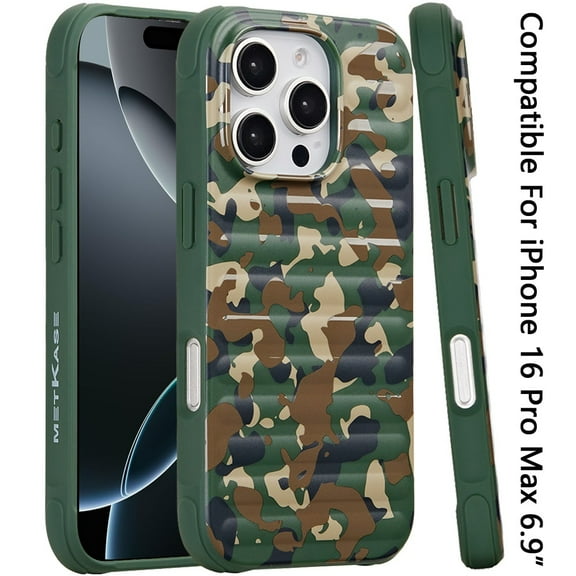 Case For Apple iPhone 16 Pro Max (6.9") Pattern Design Magnetic Chrome Hybrid Compatible with Magsafe Dual Layer Shockproof TPU Hard PC Back Phone Cover for iPhone 16 Pro Max, Green Camo