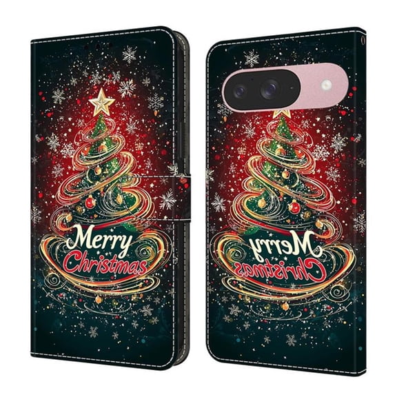 Case For Google Pixel 9 / Pixel 9 Pro Crystal Material Painted Pattern With Multi-Card Holder Bills Slot, PU Leather Magnetic Wallet Case,Red