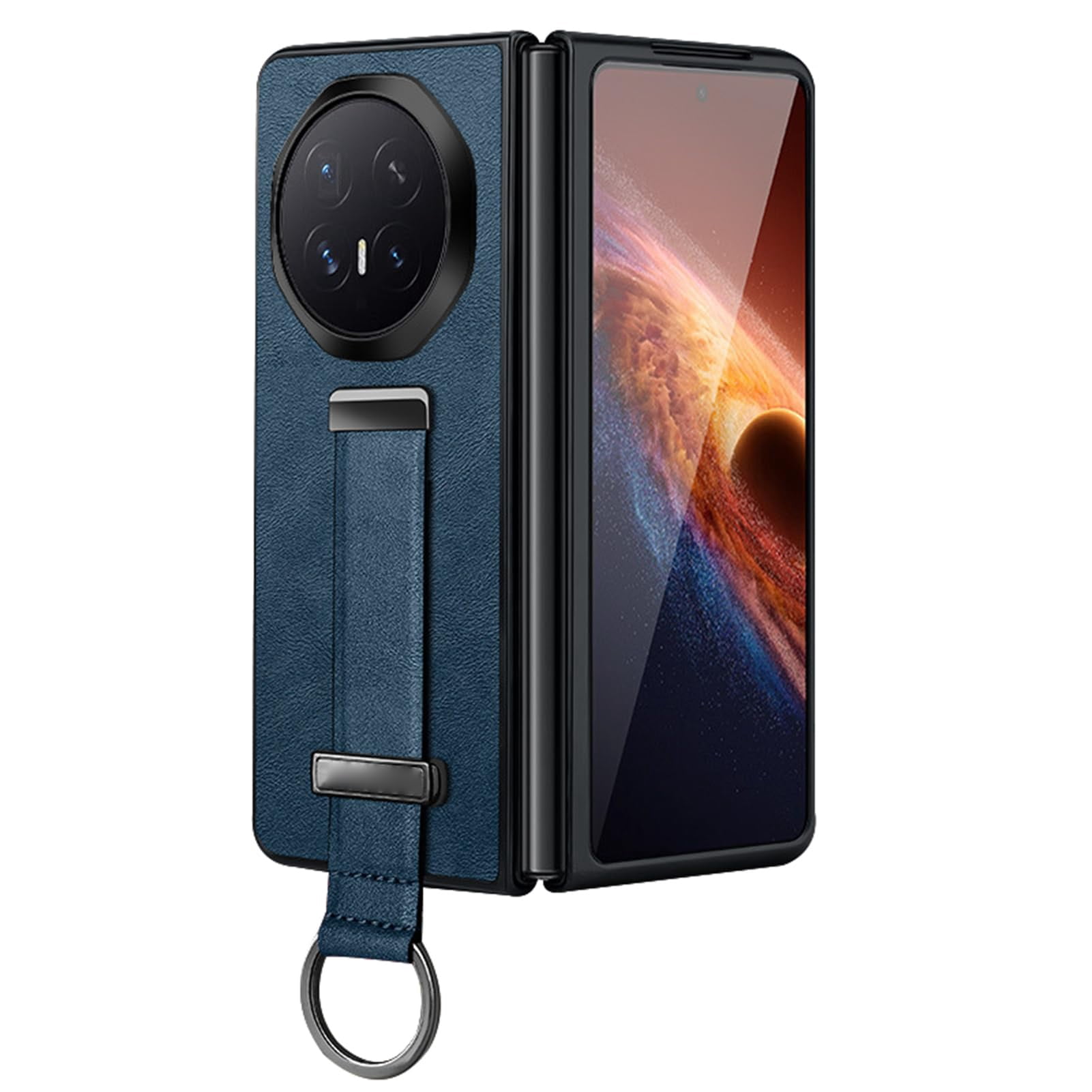 Case For Huawei Honor Magic V6, PU Leather Cover With Wristlet Camera Protective Kickstand Shell