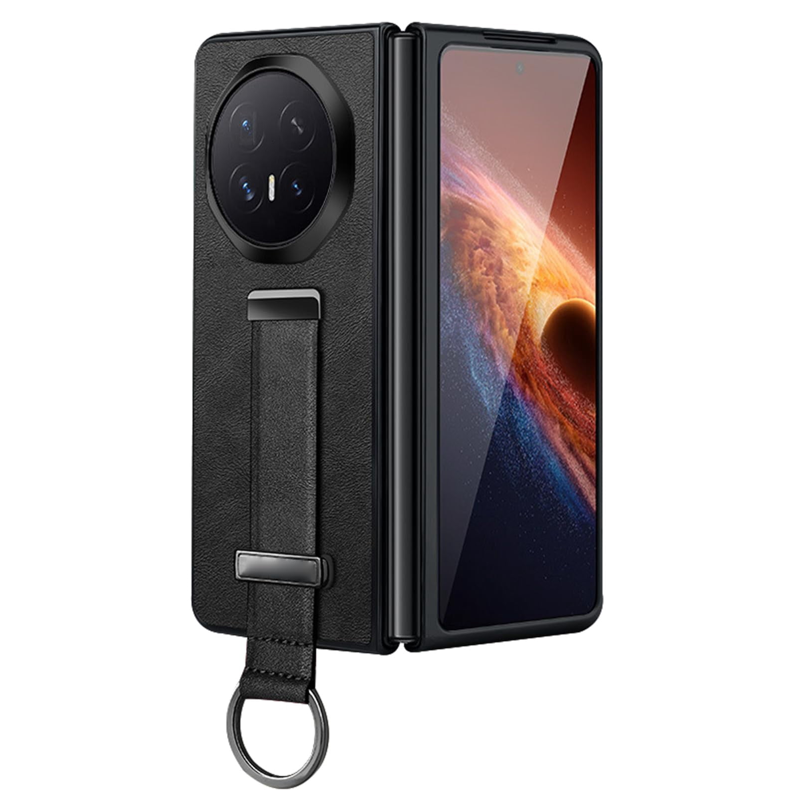 Case For Huawei Honor Magic V6, PU Leather Cover With Wristlet Camera Protective Kickstand Shell