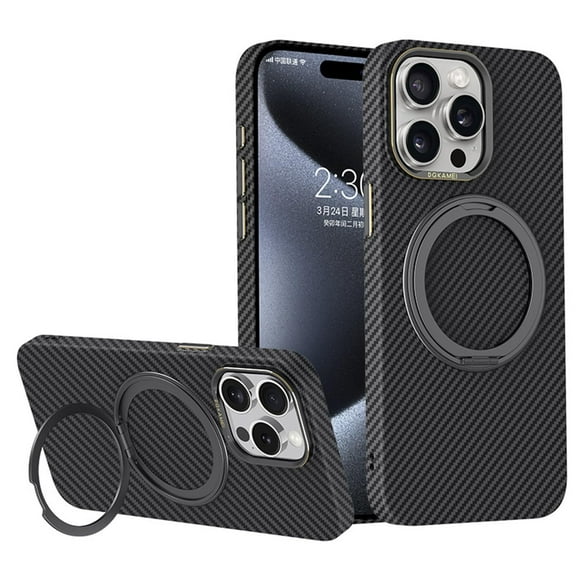 Case For IPhone 16/16 Plus/16 Pro/16 Pro Max, Carbon Fiber Shockproof Case Magnetic Metal Ring Stand Cover Wireless Charging Slim Shell