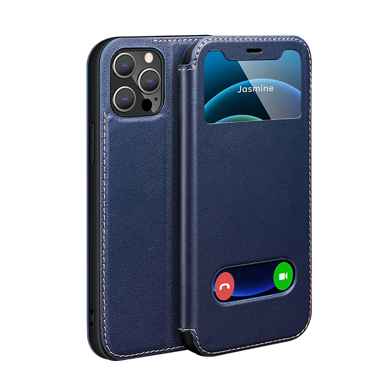 Case For IPhone 16/16 Pro/16 Pro Max/16 Plus, Genuine Leather Flip Stand Cover HD Viewing Window Phone Case Shockproof Anti-scratch Shell