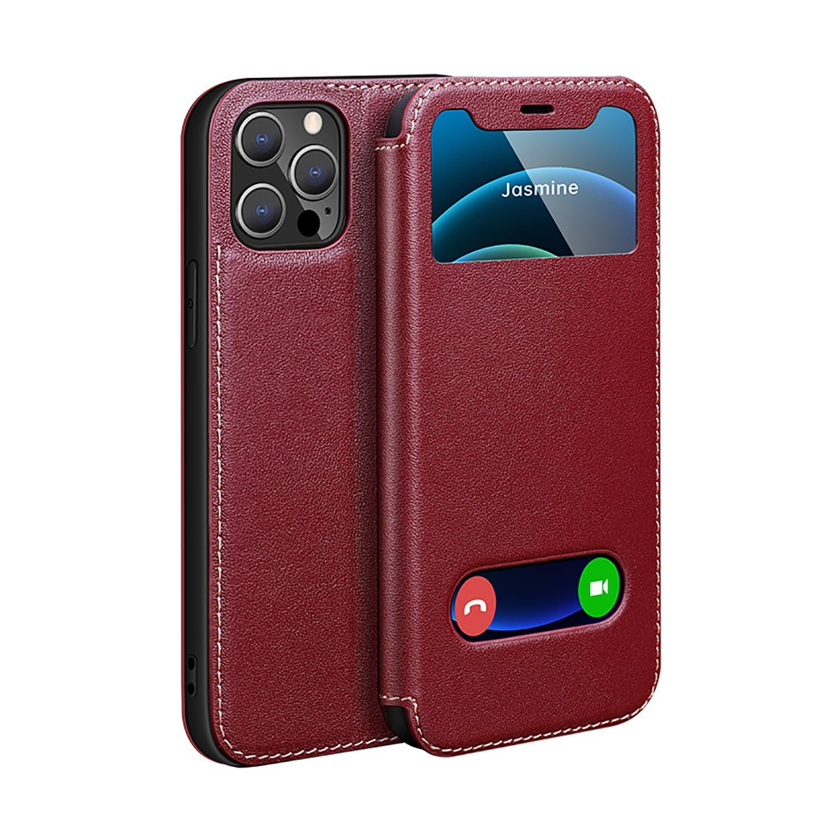 Case For IPhone 16/16 Pro/16 Pro Max/16 Plus, Genuine Leather Flip Stand Cover HD Viewing Window Phone Case Shockproof Anti-scratch Shell