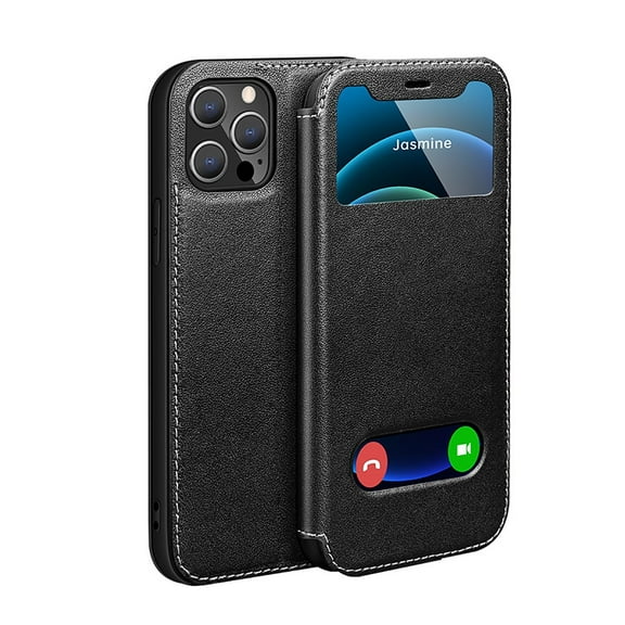 Case For IPhone 16/16 Pro/16 Pro Max/16 Plus, Genuine Leather Flip Stand Cover HD Viewing Window Phone Case Shockproof Anti-scratch Shell