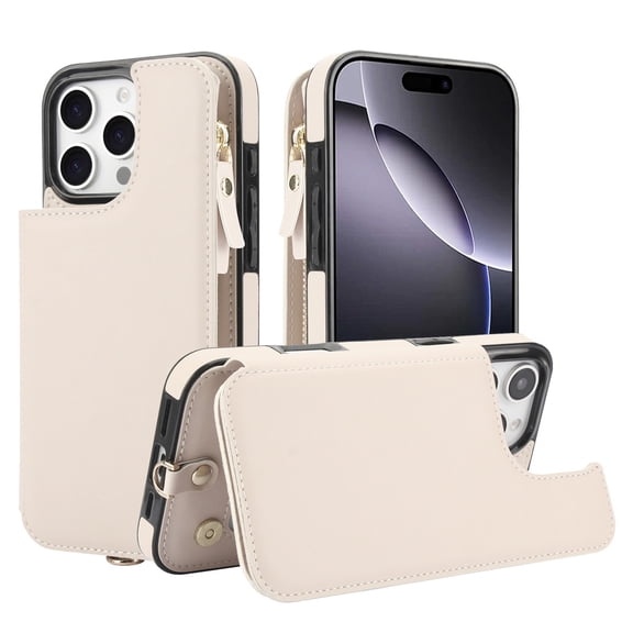 Case For IPhone 16 Pro Max/16 Pro/16 Plus/16, Zipper Wallet Case Detachable Crossbody Cover RFID Blocking Shell