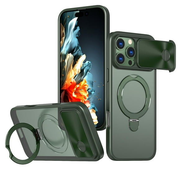 Case For IPhone 16 Pro Max/16 Pro/16 Plus/16, Sliding Lens Protection Shell Magnetic Metal Bracket Cover Frosted Translucent Case