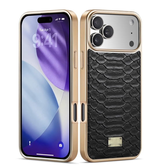 Case For IPhone 17 Pro Max/17 Pro/17 Air/17, Slim Snake Pattern Leather Case Electroplated Luxury Back Cover Anti-Scratch Protection Shell