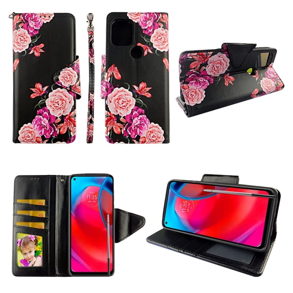 Case For Moto G Stylus 2021 (Not Fit Moto G Stylus 5G 2021) Detachable Magnetic Wallet Pu Leather Cover Flap Closure Snap-on Book Style Cases Cash Pocket with Card Slots Holder o Flower Black