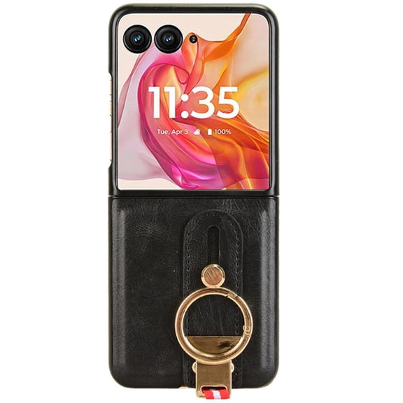 Case For Motorola Razr 60 Ultra/60, Wrist Strap Kickstand Case Metal Ring Protection Shell Shockproof Soft Leather Case