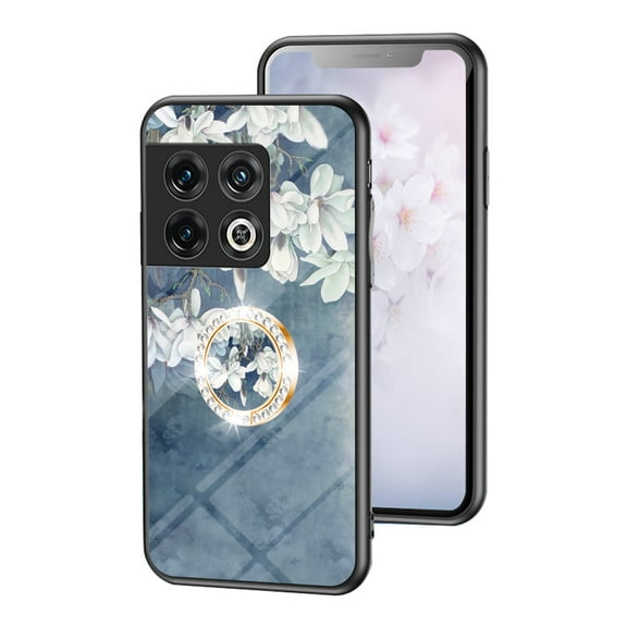 Case For OnePlus 10 Pro 5G Beautiful Glass Texture Metal Ring Kickstand Flower Pattern Luxury Magnetic Car Mounts Shockproof Protective Cover For OnePlus 10 Pro 5G,Rose Flower