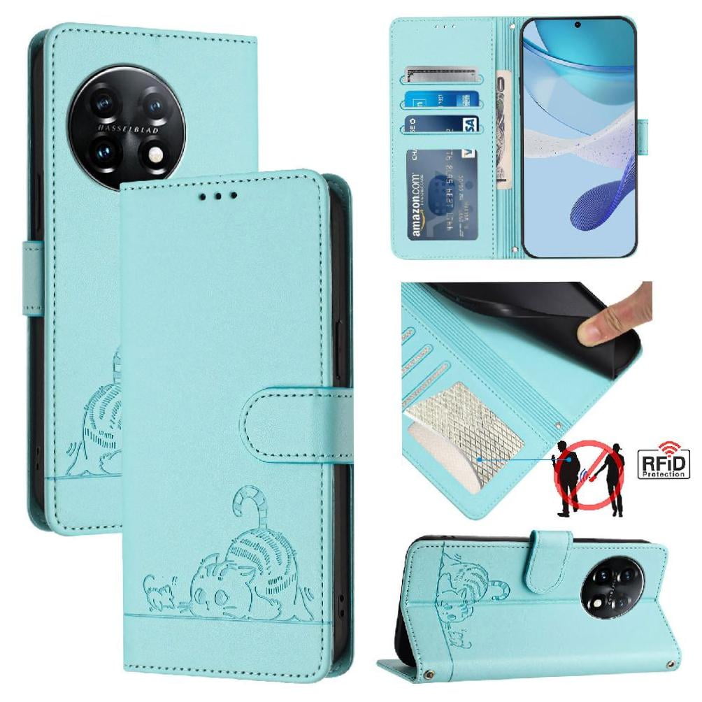 Case For OnePlus 11 Wallet Flip Cover Cat RFID Card Slot Holder