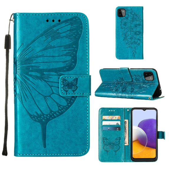 Case for Samsung Galaxy A22 5G Magnetic Flip Cover Embossing Butterfly Premium Leather