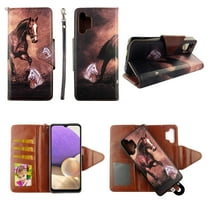 Case For Samsung Galaxy A32 5G Detachable Magnetic Wallet Pu Leather Cover Flap Closure Snap-on Book Style Cases Cash Pocket with Card Slots Holder Wrist Strap 2 in 1 Folio Brown Horse