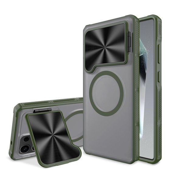 Case For Samsung Galaxy S25 Ultra, Flip Lens Stand Scratches Cover Slim Frosted Non Slip Case Magnetic Wireless Charging Shell