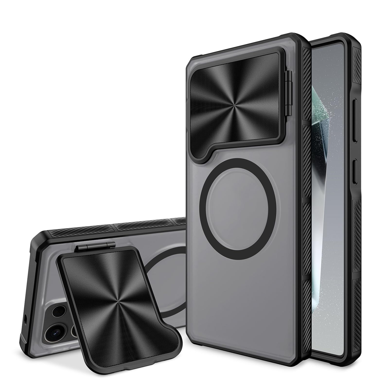 Case For Samsung Galaxy S25 Ultra, Flip Lens Stand Scratches Cover Slim Frosted Non Slip Case Magnetic Wireless Charging Shell