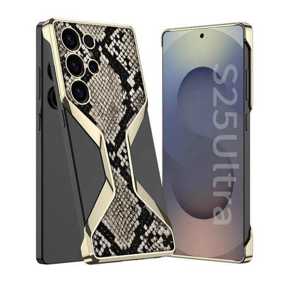 Case For Samsung Galaxy S25 Ultra, Ultra-Thin Metal Frameless Cover Python Pattern Leather Case Wireless Charging Shell