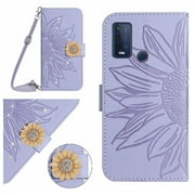 Case for Wiko Power U30 Phone Case Leather Wallet With Card Slot Stand With A Long Lanyard Kickstand Protective Sunflower