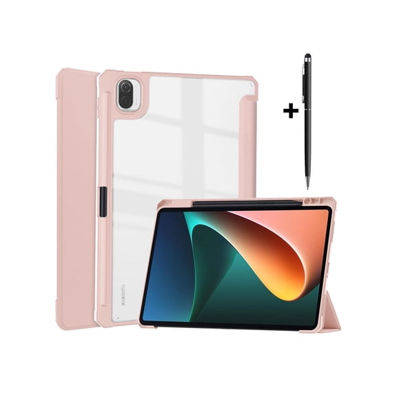 Case For Xiaomi Pad 5 / Pad 5 Pro 11 Inch, Transparent Hard Back Cover Trifold Smart Stand Cover with Pen Holder, Stylus Pen, Auto Wake/Sleep