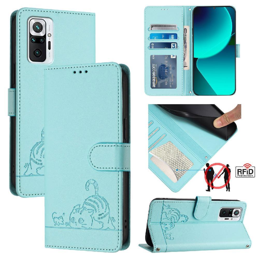 Case For Xiaomi Redmi Note 10 Pro Wallet Flip Cover Cat RFID Card Slot