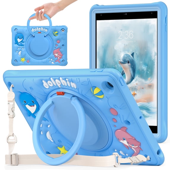 Case For iPad 7/8/9 Generation 10.2" (2019/2020/2021) Multi-Protective Cute Soft Bubbles Cover, With 360 Degree Rotating Stand and Shoulder Strap