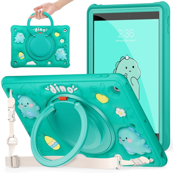 Case For iPad 7/8/9 Generation 10.2" (2019/2020/2021) Multi-Protective Cute Soft Bubbles Cover, With 360 Degree Rotating Stand and Shoulder Strap