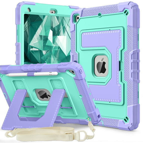 Case For iPad 7/8/9th Generation 10.2" (2019/2020/2021) Foldable Stand Protective Cover With Pen Holder and Shoulder Strap