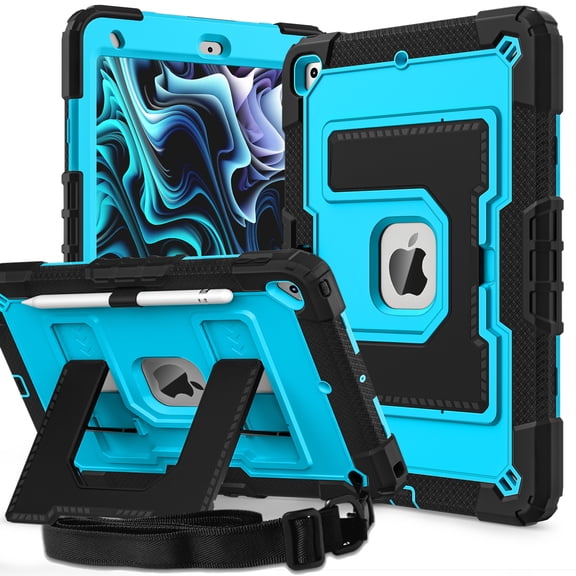 Case For iPad 7/8/9th Generation 10.2" (2019/2020/2021) Foldable Stand Protective Cover With Pen Holder and Shoulder Strap